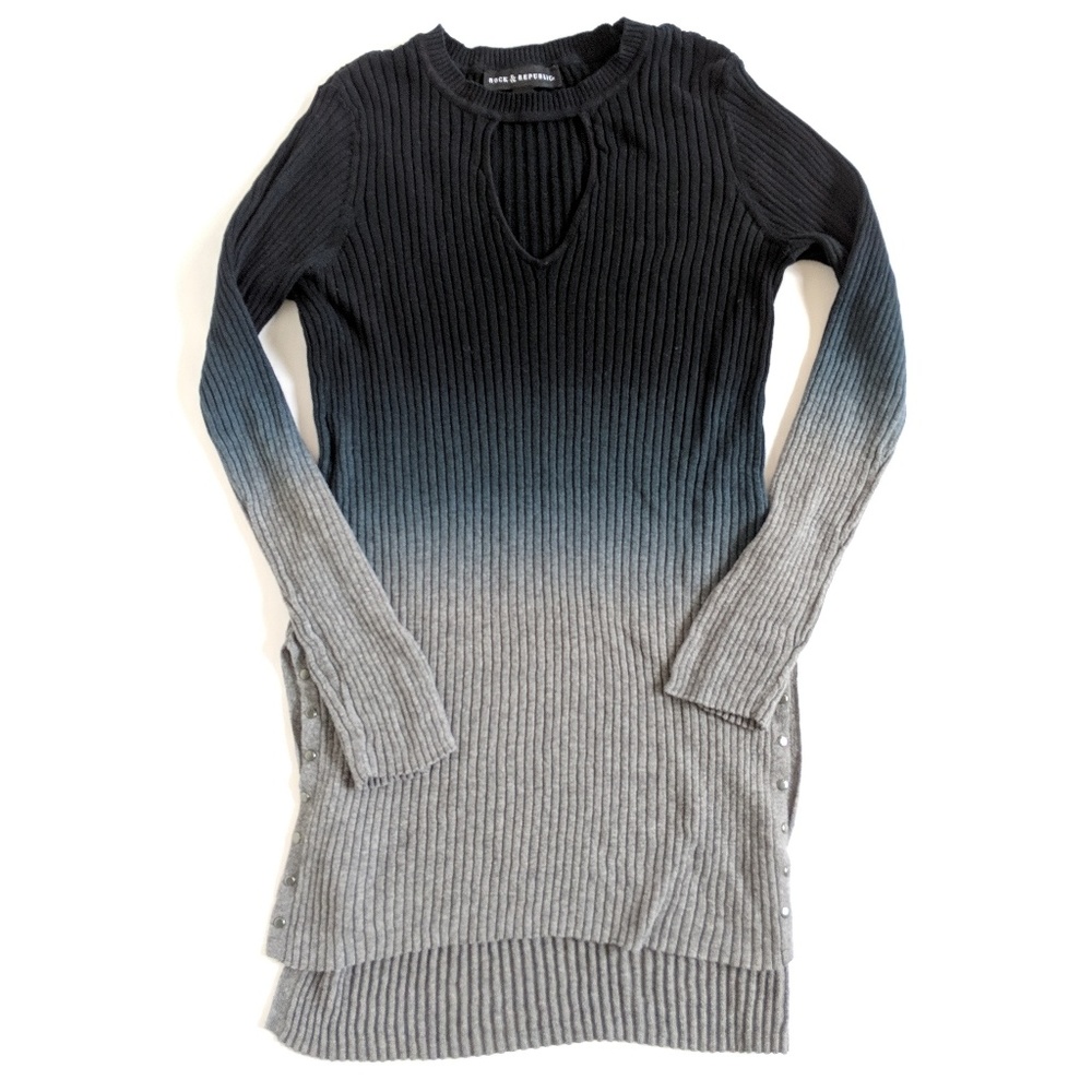 Rock & Republic Ombre Top w Peekaboo Neck, L